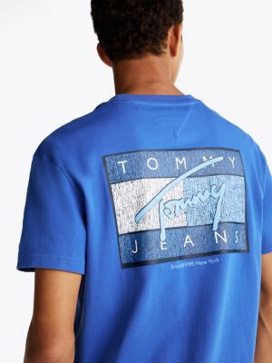 blau signature baumwoll-t-shirt mit rückenlogo für herren - tommy jeans