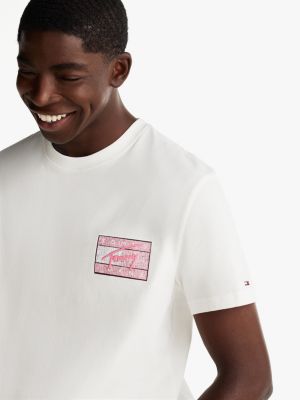 weiß signature baumwoll-t-shirt mit rückenlogo für herren - tommy jeans