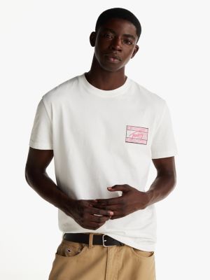 white t-shirt met signature-logo op de achterkant voor heren - tommy jeans