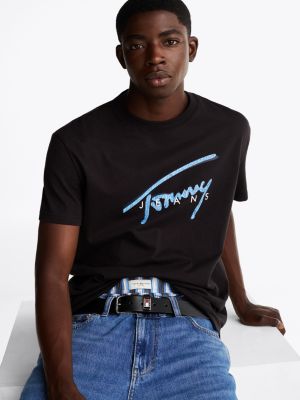 schwarz signature rundhals-t-shirt mit logo für herren - tommy jeans