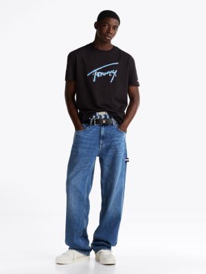 schwarz signature rundhals-t-shirt mit logo für herren - tommy jeans