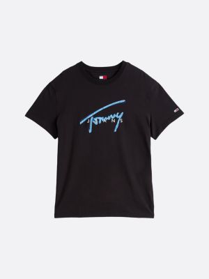 schwarz signature rundhals-t-shirt mit logo für herren - tommy jeans