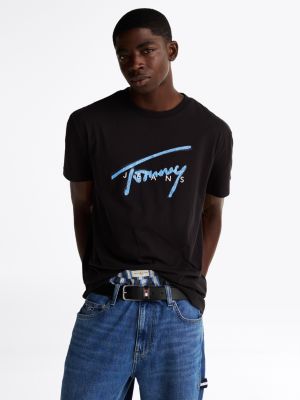 t-shirt à col ras-du-cou et logo signature black pour hommes tommy jeans