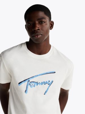 weiß signature rundhals-t-shirt mit logo für herren - tommy jeans