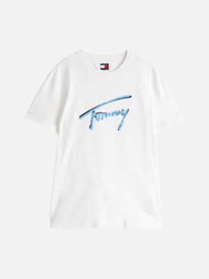 white signature logo crew neck t-shirt for men tommy jeans