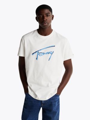 white signature logo crew neck t-shirt for men tommy jeans