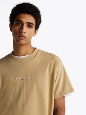 beige relaxed fit t-shirt mit aufgesticktem logo für herren - tommy jeans