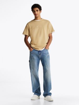 beige relaxed fit t-shirt mit aufgesticktem logo für herren - tommy jeans