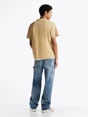 beige relaxed fit t-shirt mit aufgesticktem logo für herren - tommy jeans