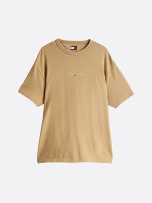 camiseta de corte amplio con logo bordado beige de hombres tommy jeans