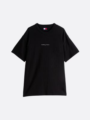 t-shirt décontracté à logo brodé noir pour hommes tommy jeans