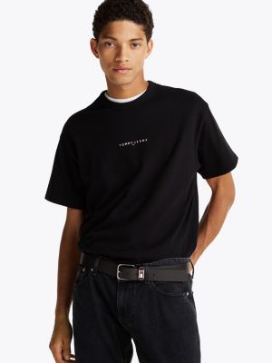 black relaxed fit t-shirt mit aufgesticktem logo für herren - tommy jeans