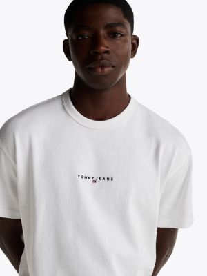 white logo embroidery relaxed t-shirt for men tommy jeans