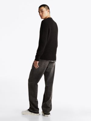 black tommy badge textured rib-knit jumper for men tommy jeans