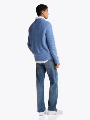 blue tommy badge textured rib-knit jumper for men tommy jeans