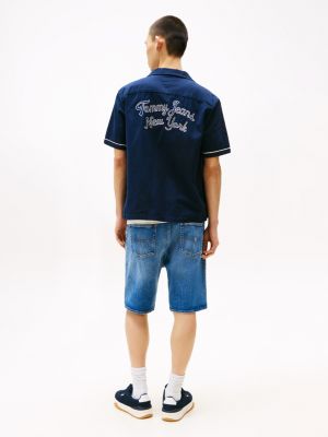 blau kurzarm-hemd mit logo hinten für herren - tommy jeans