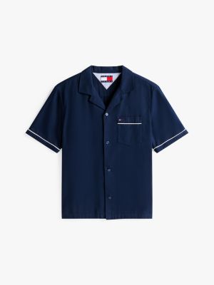 blau kurzarm-hemd mit logo hinten für herren - tommy jeans