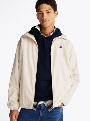 beige lightweight fleece lined chicago windbreaker for men tommy jeans