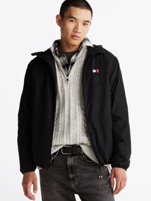 black lightweight fleece lined chicago windbreaker for men tommy jeans