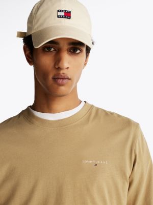 beige slim fit langarmshirt für herren - tommy jeans