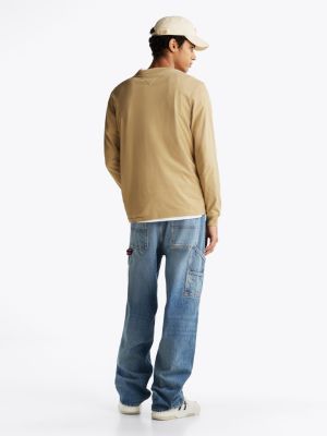 beige long sleeve slim t-shirt for men tommy jeans