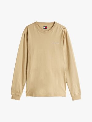 t-shirt ajusté à manches longues beige pour hommes tommy jeans