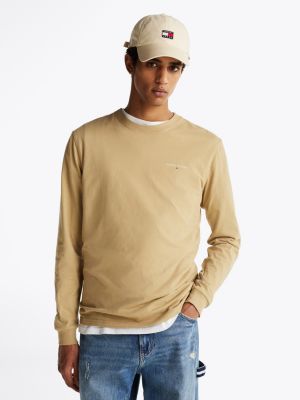 t-shirt ajusté à manches longues beige pour hommes tommy jeans