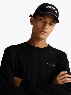 t-shirt ajusté à manches longues noir pour hommes tommy jeans