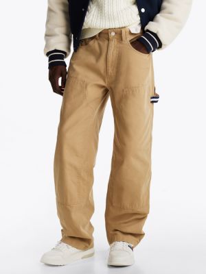 beige relaxed carpenter trousers for men tommy jeans