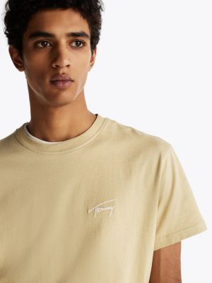 khaki signature logo embroidery t-shirt for men tommy jeans