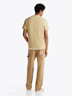 khaki signature logo embroidery t-shirt for men tommy jeans