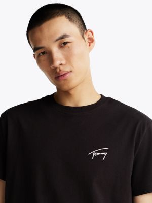 schwarz signature t-shirt mit logo-stickerei für herren - tommy jeans