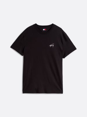 schwarz signature t-shirt mit logo-stickerei für herren - tommy jeans