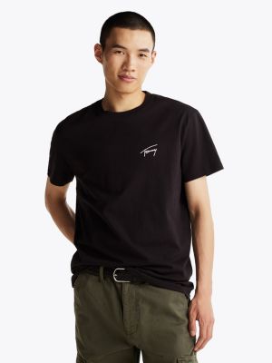 black t-shirt z wyhaftowanym logo z podpisem tommy dla mężczyźni - tommy jeans