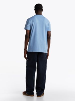 blau signature t-shirt mit logo-stickerei für herren - tommy jeans