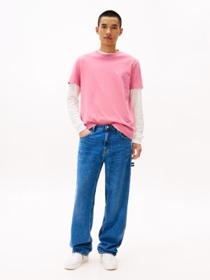 pink signature logo embroidery t-shirt for men tommy jeans