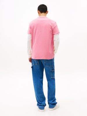 pink signature logo embroidery t-shirt for men tommy jeans