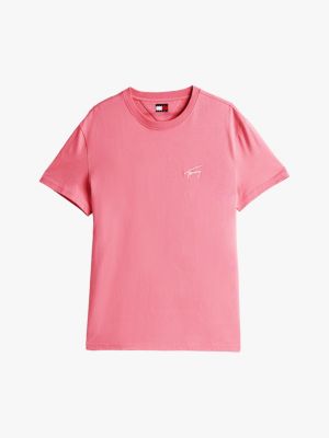 pink signature logo embroidery t-shirt for men tommy jeans