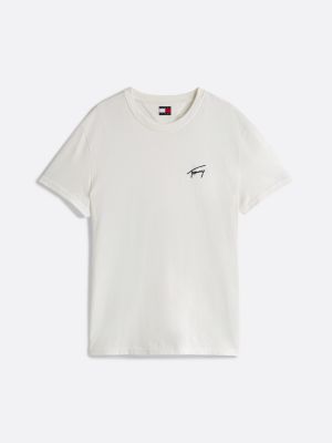 white signature logo embroidery t-shirt for men tommy jeans