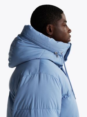 blue relaxed hooded puffer jacket for men tommy jeans