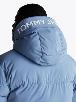 blue relaxed hooded puffer jacket for men tommy jeans