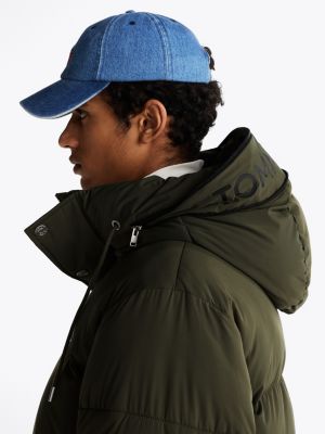 cazadora acolchada con capucha verde de hombres tommy jeans
