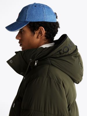 green relaxed hooded puffer jacket for men tommy jeans