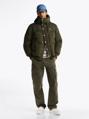 green relaxed hooded puffer jacket for men tommy jeans