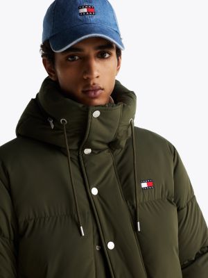 green relaxed hooded puffer jacket for men tommy jeans