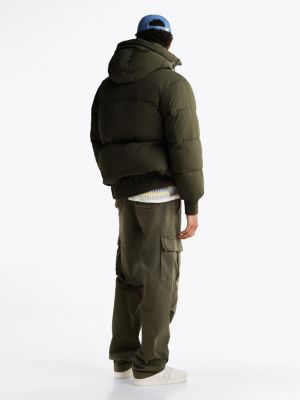 green relaxed hooded puffer jacket for men tommy jeans