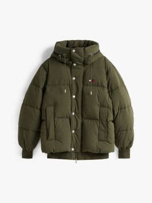 green relaxed hooded puffer jacket for men tommy jeans