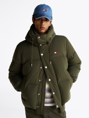 green relaxed hooded puffer jacket for men tommy jeans