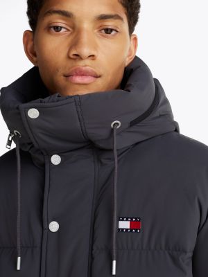 black relaxed hooded puffer jacket for men tommy jeans