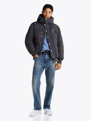 black relaxed hooded puffer jacket for men tommy jeans